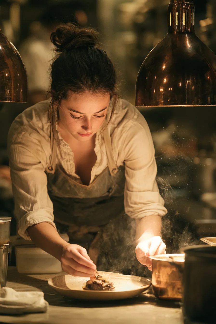 Chef plating a dish under the pass lamps — same ingredients, very different execution across kitchens