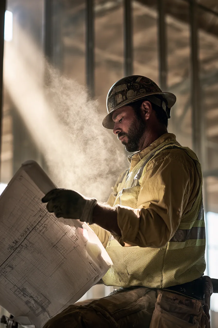 Construction foreman reviewing a blueprint, planning costs the way borrowers plan a personal loan